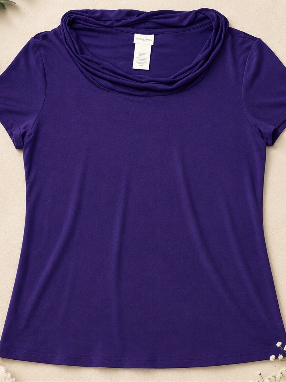 Jaclyn Smith Short Sleeve Cowl Neck Top in Deep Purple